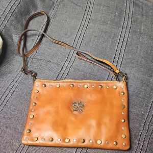 Brown Leather Studded Crossbody Bag